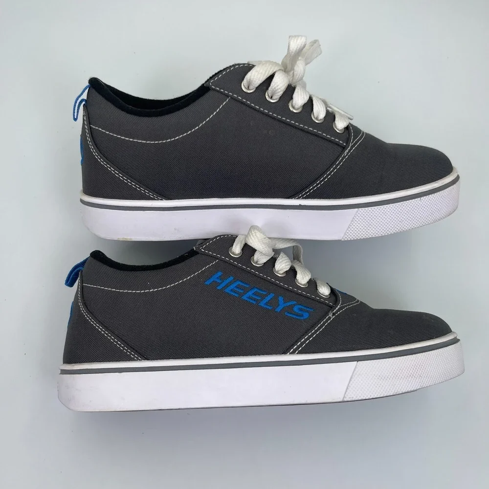 Heelys Pro 20 Skate Shoes Youth Size 6 Gray Blue Canvas Low Top Roller Sneakers